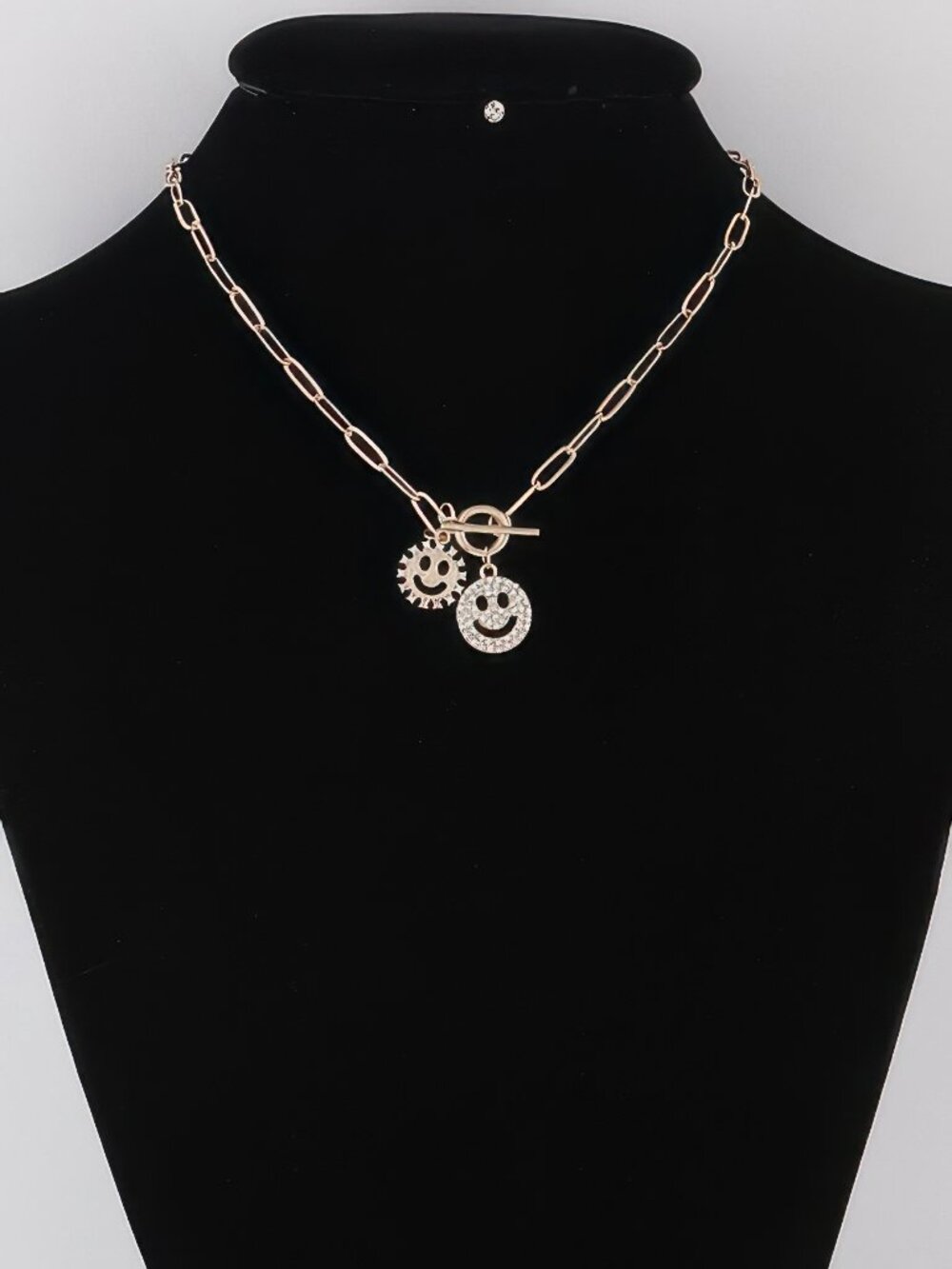 Smiley Face Duo Toggle Chain Necklace